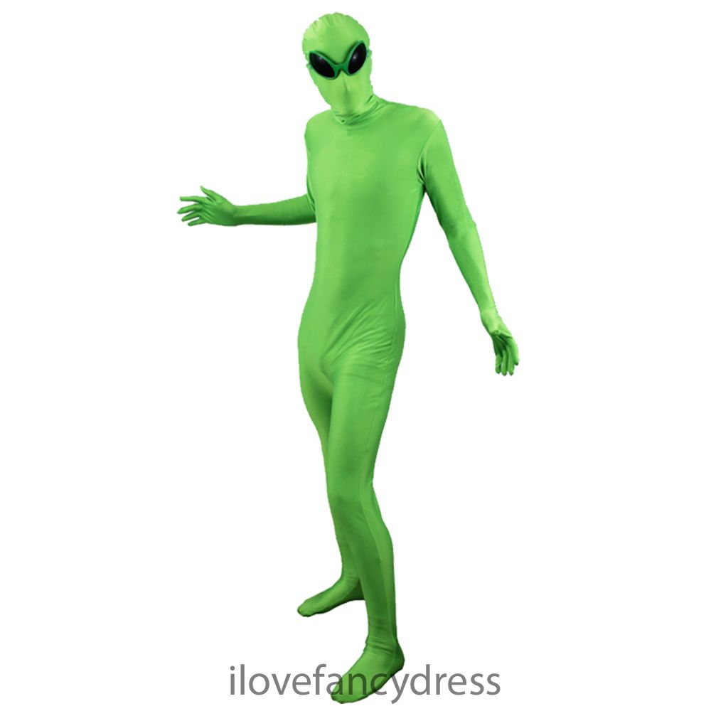 MENS ALIEN COSTUME SPACE MARTIAN MAN HALLOWEEN FANCY DRESS SKIN SUIT